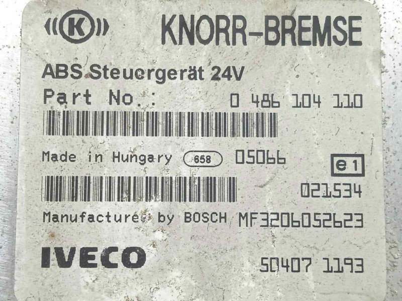 Recambio de centralita abs para iveco eurocargo 05.03  5.9 diesel referencia OEM IAM 0486104110-504071193 BOSCH 