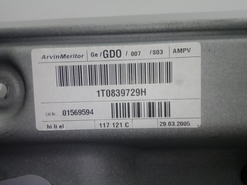 Recambio de elevalunas trasero izquierdo para volkswagen touran (1t1) 2.0 tdi referencia OEM IAM 1T0839729H  