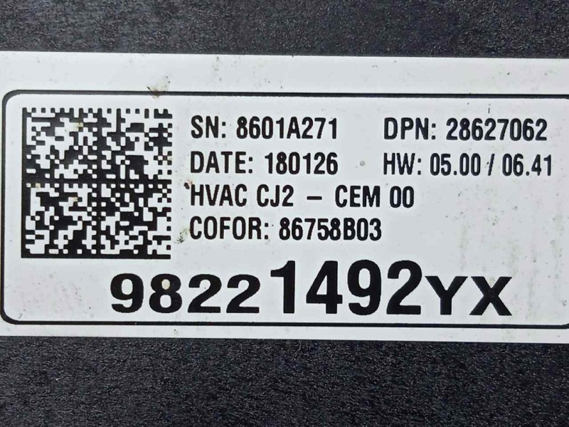 Recambio de mando climatizador para opel crossland x 1.2 referencia OEM IAM 98221492YX-86758B03 BI-ZONA 