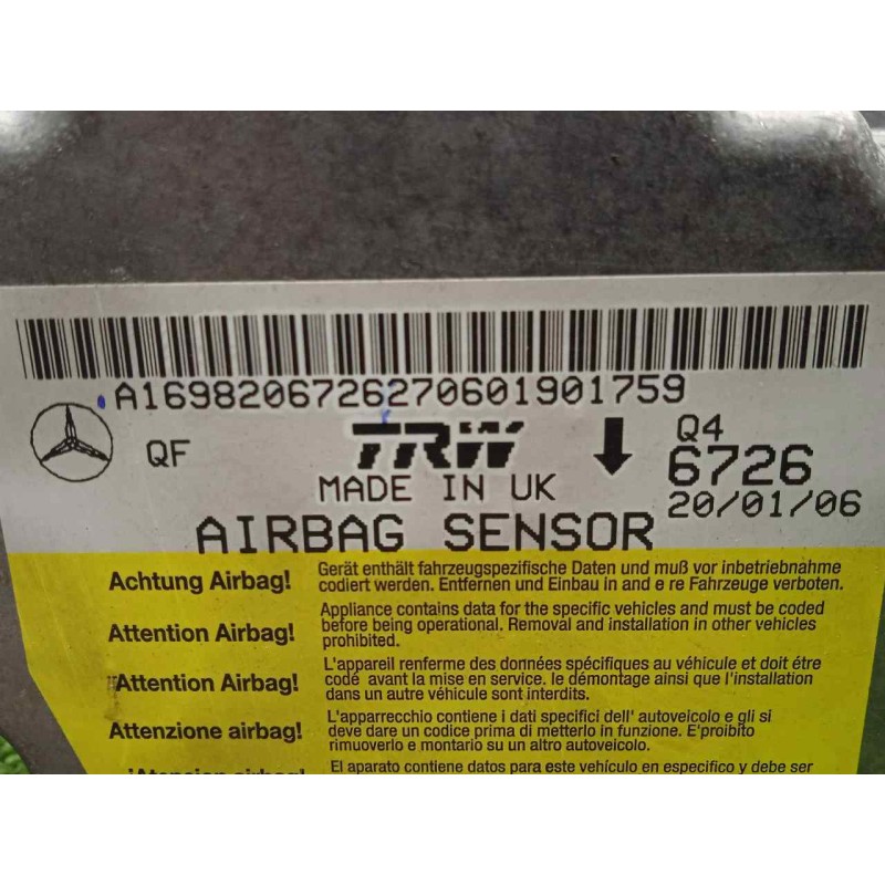 Recambio de centralita airbag para mercedes-benz clase b (w245) 2.0 cdi cat referencia OEM IAM A1698206726  