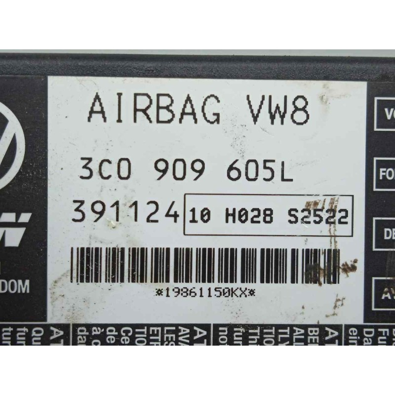 Recambio de centralita airbag para seat leon (1p1) 1.9 tdi referencia OEM IAM 3C0909605L-391124 TRW 