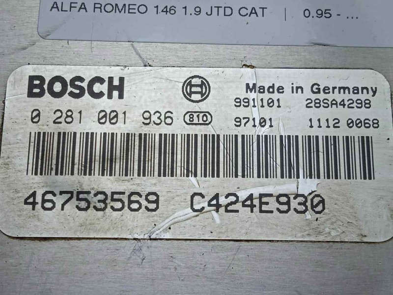 Recambio de centralita motor uce para alfa romeo 146 1.9 jtd cat referencia OEM IAM 0281001936-46753569-C424E930-EDC15C-EDC15C57
