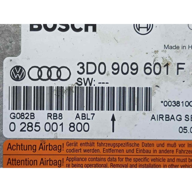 Recambio de centralita airbag para volkswagen touareg (7la) 2.5 tdi referencia OEM IAM 0285001800-3D0909601F BOSCH 