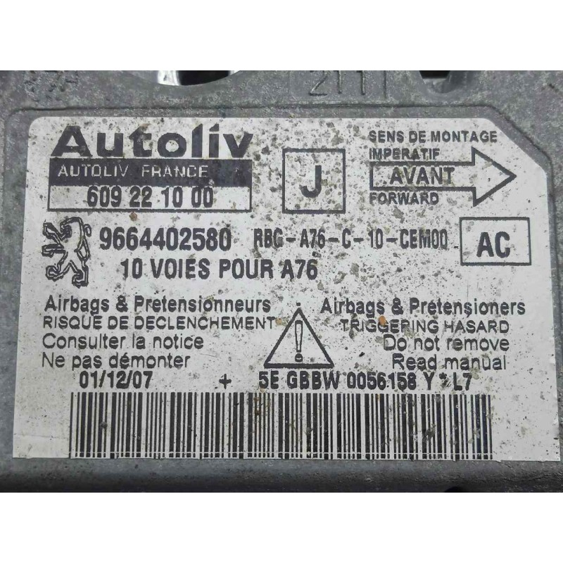 Recambio de centralita airbag para peugeot 207 cc 1.6 16v referencia OEM IAM 9664402580-609221000  
