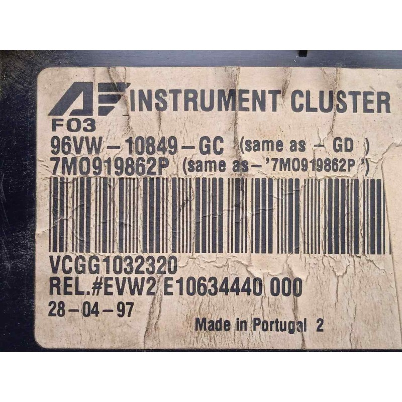 Recambio de cuadro instrumentos para seat alhambra (7v8) 1.9 tdi referencia OEM IAM 96VW10849GC-7M0919862P 1.CONECTOR 