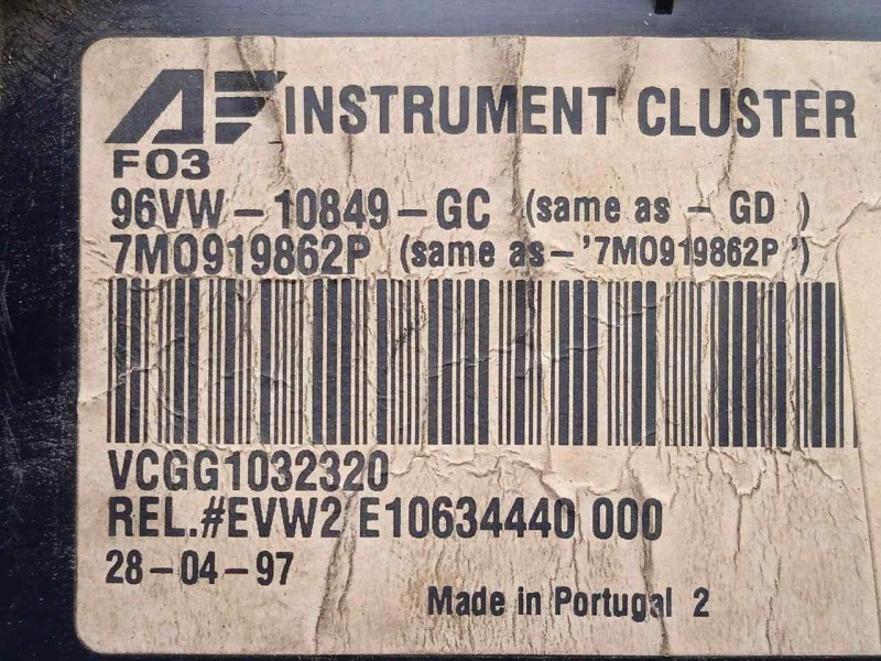 Recambio de cuadro instrumentos para seat alhambra (7v8) 1.9 tdi referencia OEM IAM 96VW10849GC-7M0919862P 1.CONECTOR 