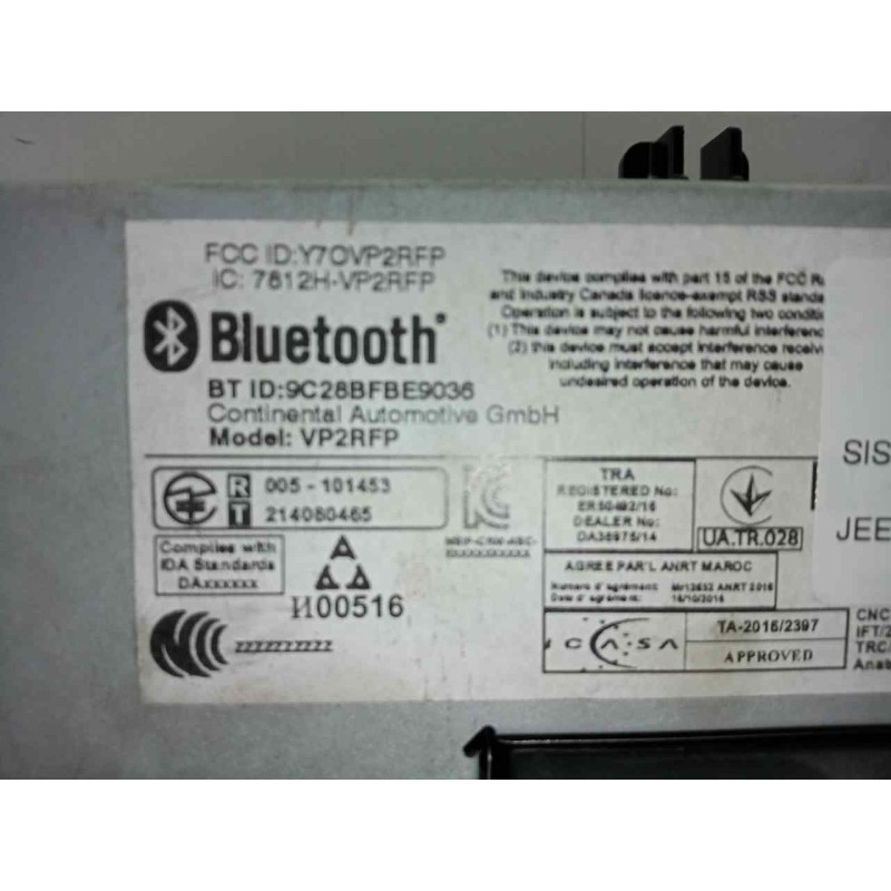 Recambio de sistema audio / radio cd para jeep renegade 1.0 t-gdi cat referencia OEM IAM 07356953650  