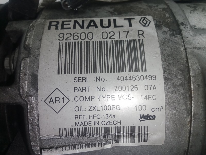 Recambio de compresor aire acondicionado para renault clio iv 1.2 tce energy referencia OEM IAM 926000217R-HFC134A-Z0012607A 7.C
