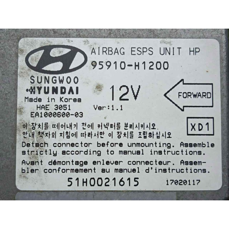 Recambio de centralita airbag para hyundai terracan (hp) 2.9 crdi cat referencia OEM IAM 95910H1200-17020117  