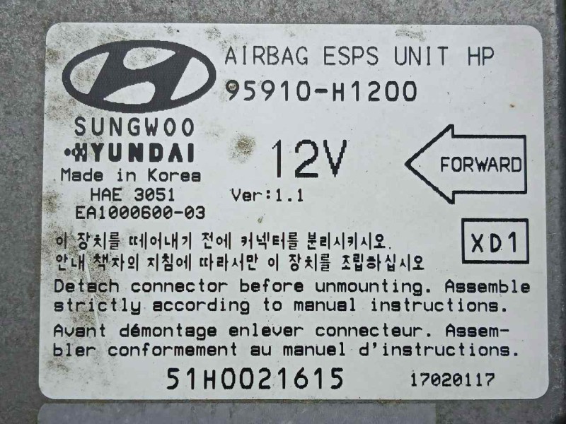 Recambio de centralita airbag para hyundai terracan (hp) 2.9 crdi cat referencia OEM IAM 95910H1200-17020117  