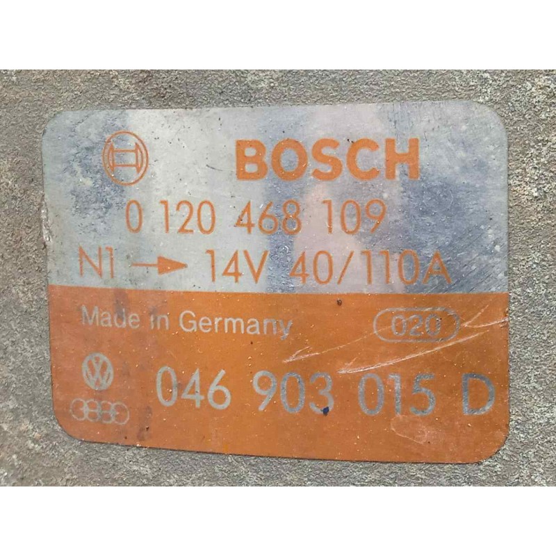 Recambio de alternador para audi 100 berlina (c4) 2.5 tdi referencia OEM IAM 0120468109-046903015D BOSCH - 110AH - 12V POLEA.FIJ
