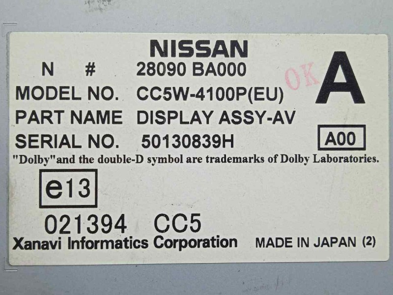 Recambio de pantalla multifuncion para nissan primera berlina (p12) 1.9 16v turbodiesel cat referencia OEM IAM 28090BA000  