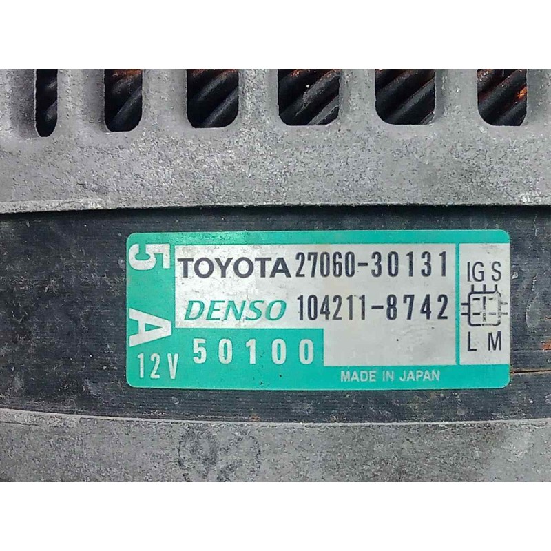 Recambio de alternador para toyota land cruiser (j15) 3.0 turbodiesel cat referencia OEM IAM 2706030131-1042118742 100AH - DENSO