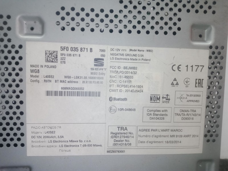 Recambio de sistema audio / radio cd para seat toledo iv (kg3) 1.6 tdi referencia OEM IAM 5F0035871B  