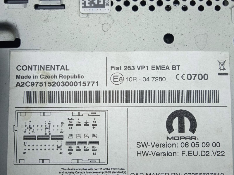 Recambio de sistema audio / radio cd para fiat doblo cargo (263_) 1.3 d multijet (263wxu1a) referencia OEM IAM 7356537510-A2C975