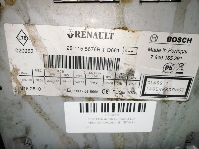 Recambio de sistema audio / radio cd para renault laguna iii (bt0/1) 2.0 dci (bt07, bt0j, bt14, bt1a, bt1s) referencia OEM IAM 2