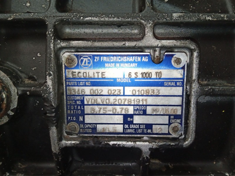 Recambio de caja cambios para volvo fl xxx 7.2 diesel referencia OEM IAM 6S1000T0 - 1346002023 - 20781911  MANUAL