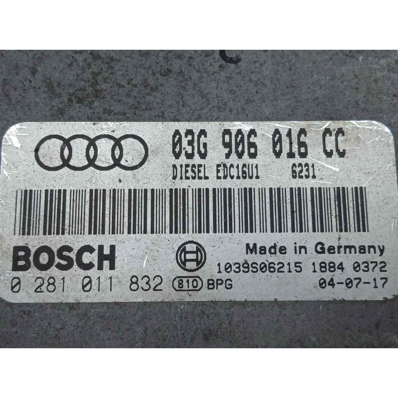 Recambio de centralita motor uce para audi a6 berlina (4f2) 3.0 v6 24v tdi referencia OEM IAM 0281011832-03G906016CC-EDC16U1 EDC