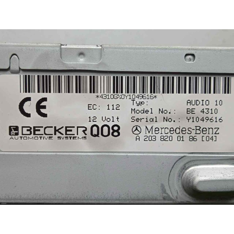 Recambio de sistema audio / radio cd para mercedes-benz clase c (w203) berlina 2.0 compresor cat referencia OEM IAM A2038200186 
