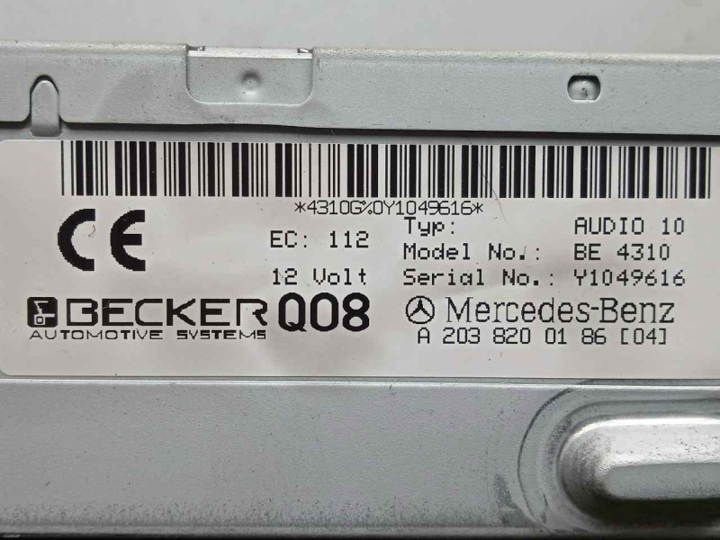 Recambio de sistema audio / radio cd para mercedes-benz clase c (w203) berlina 2.0 compresor cat referencia OEM IAM A2038200186 