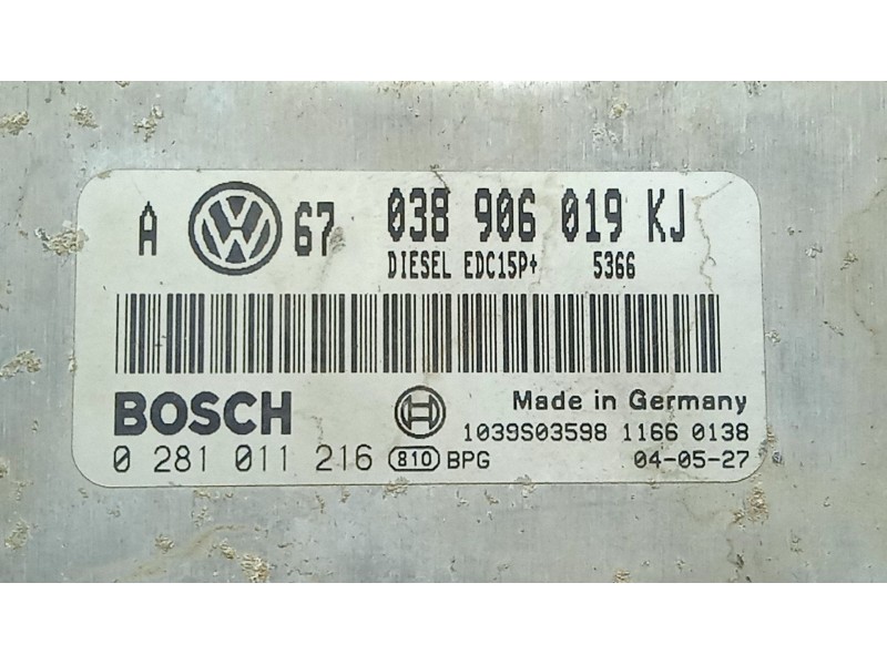 Recambio de centralita motor uce para seat toledo ii (1m2) 1.9 tdi referencia OEM IAM 038906019KJ - 0281011216 BOSCH EDC15P+