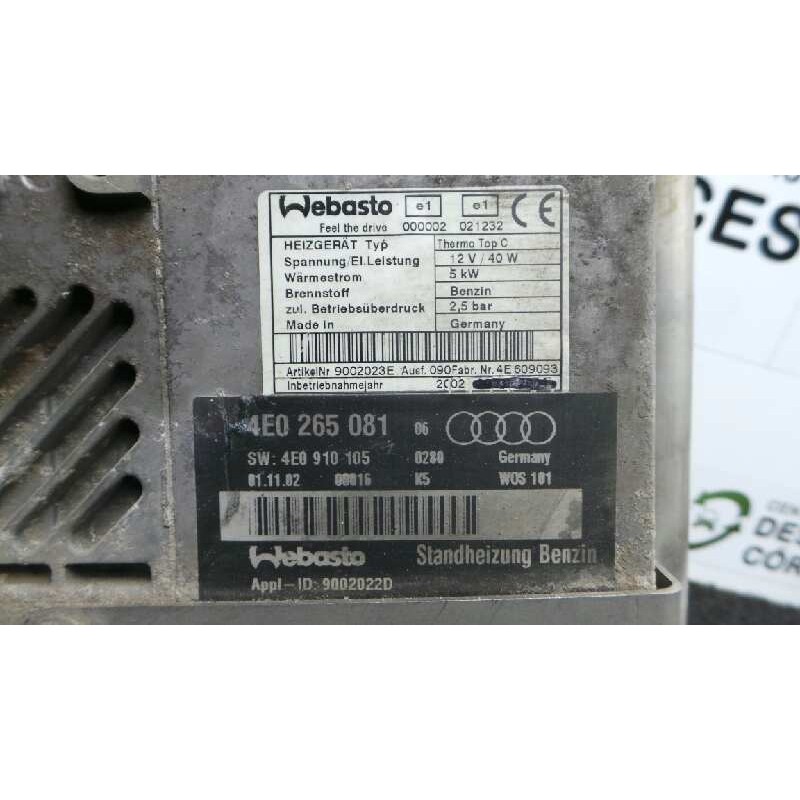 Recambio de calentador calefaccion para audi a8 (4e2) 4.2 quattro referencia OEM IAM 4E0265081-4E0910105 WEBASTO 