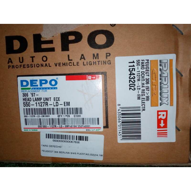 Recambio de faro derecho para peugeot 306 berlina 3/4/5 puertas (s2) referencia OEM IAM 11543202 97-99 - SIN USO