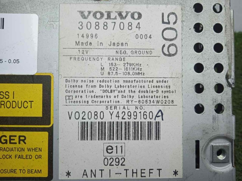 Recambio de sistema audio / radio cd para volvo s40 berlina 1.6 cat referencia OEM IAM 30887084  