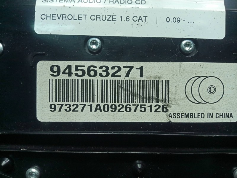 Recambio de sistema audio / radio cd para chevrolet cruze 1.6 cat referencia OEM IAM 94563271 - 973271A  