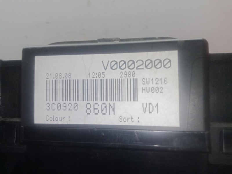 Recambio de cuadro instrumentos para volkswagen passat b6 (3c2) 1.9 tdi referencia OEM IAM 3C0920860N - V0002000  SIEMENS VDO
