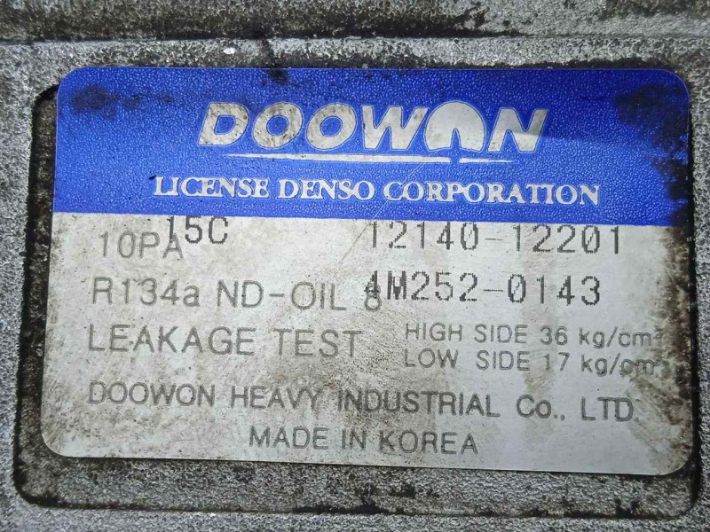 Recambio de compresor aire acondicionado para kia rio 1.3 cat referencia OEM IAM 1214012201 DOOWON - 4.CANALES 10PA15C