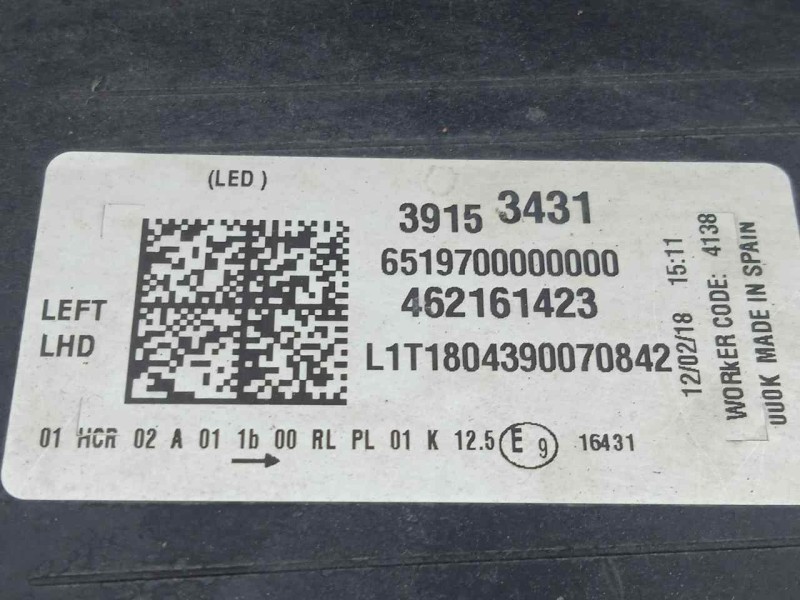 Recambio de faro izquierdo para opel crossland x 1.2 referencia OEM IAM 39153431 - 462161423 - 6519700000000 LED 