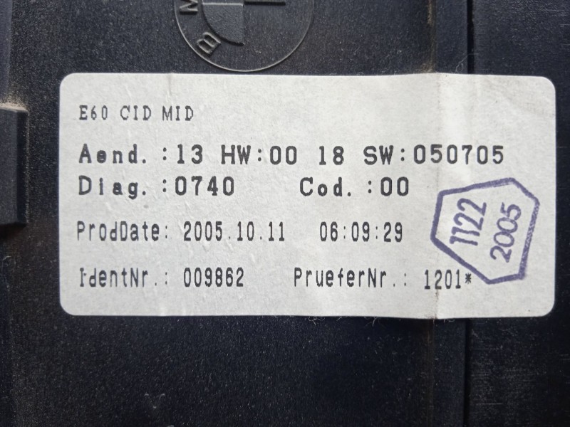 Recambio de pantalla multifuncion para bmw 5 touring (e61) 525 d referencia OEM IAM 65826970342 - 65826986287  