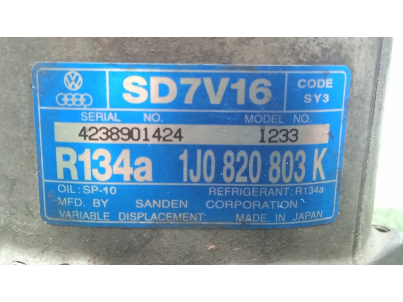 Recambio de compresor aire acondicionado para volkswagen golf iv (1j1) 1.9 tdi referencia OEM IAM 1J0820803K - 4238901424 SANDEN