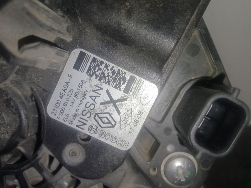 Recambio de alternador para nissan qashqai ii (j11, j11_) 1.5 dci referencia OEM IAM 231004EA0AF - F000BL0825  BOSCH
