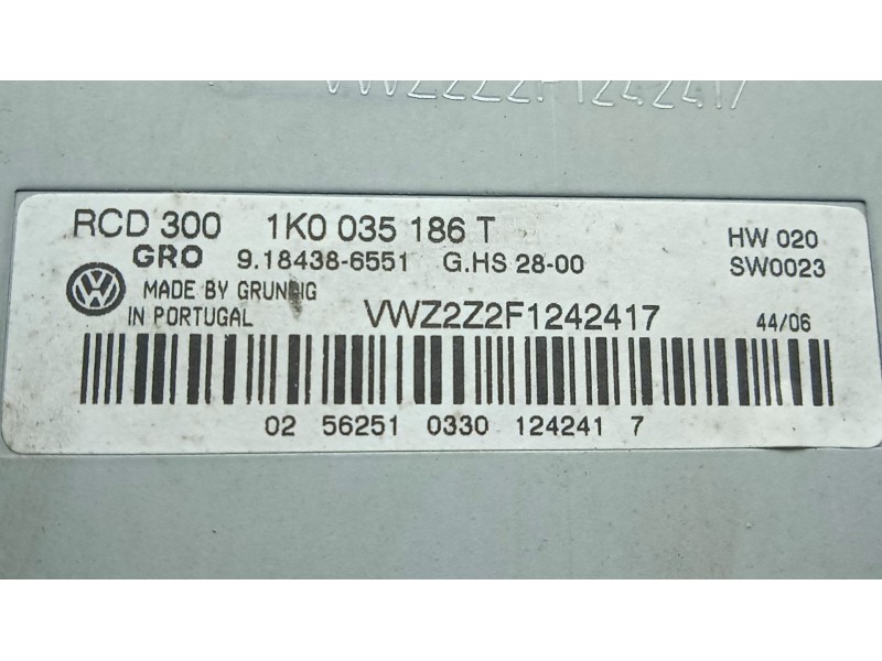 Recambio de sistema audio / radio cd para volkswagen jetta (1k2) 2.0 tdi referencia OEM IAM 1K0035186T  