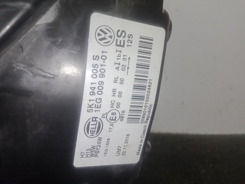 Recambio de faro izquierdo para volkswagen golf vi (5k1) 1.6 tdi referencia OEM IAM 5K1941005S - 1EG00990101 HELLA 