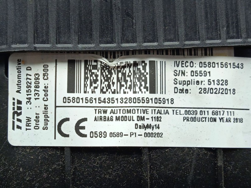 Recambio de airbag delantero izquierdo para iveco daily vi furgoneta 33s12, 35s12, 35c12 referencia OEM IAM 05801561543  TRW