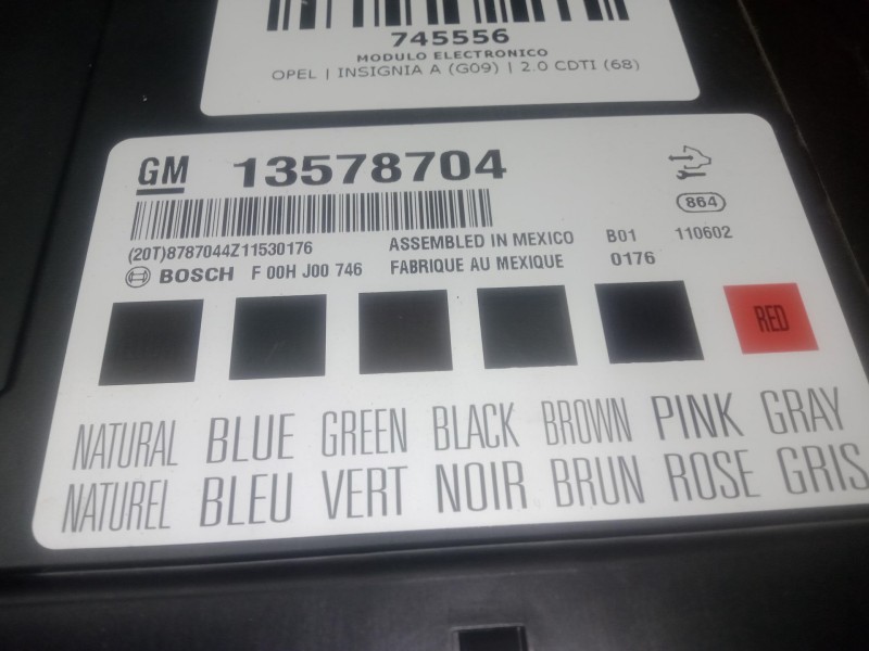 Recambio de modulo electronico para opel insignia a (g09) 2.0 cdti (68) referencia OEM IAM 13578704 - F00HJ00746 BOSCH 