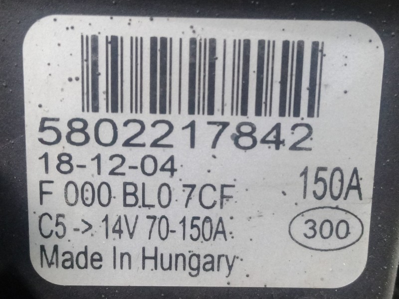Recambio de alternador para iveco daily vi furgoneta 33s16, 35s16, 35c16, 40c16, 50c16 referencia OEM IAM 5802217842 - F000BL07C