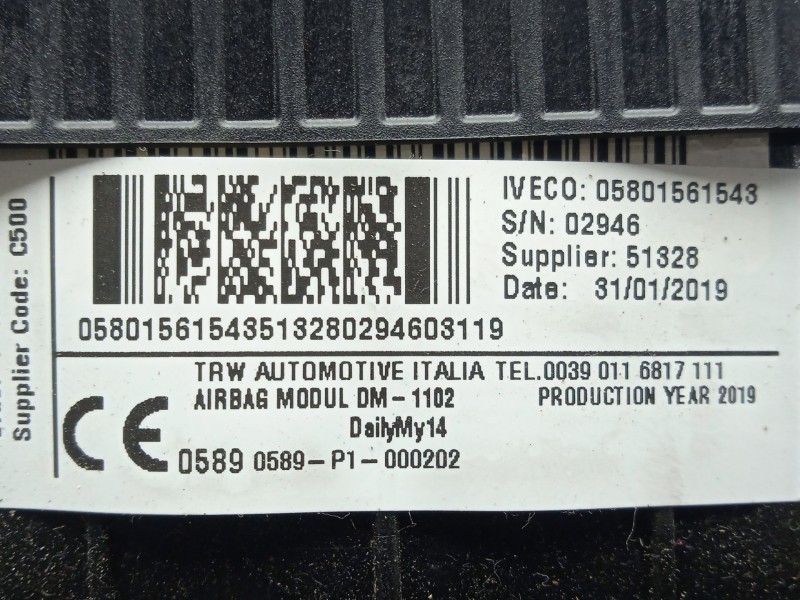 Recambio de airbag delantero izquierdo para iveco daily vi furgoneta 33s16, 35s16, 35c16, 40c16, 50c16 referencia OEM IAM 058015