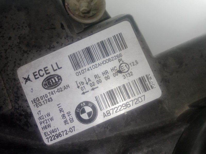 Recambio de faro derecho para bmw 1 (f20) 116 d referencia OEM IAM 722967207 - 1EG01074102 HELLA 