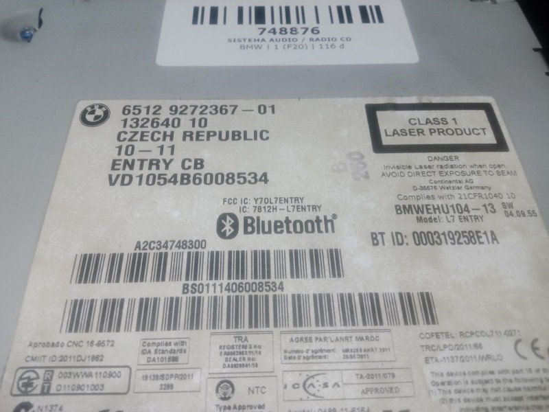 Recambio de sistema audio / radio cd para bmw 1 (f20) 116 d referencia OEM IAM 6512927236701 - 13264010  