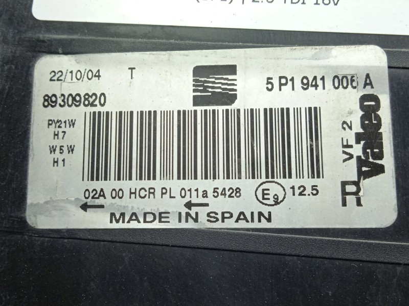 Recambio de faro derecho para seat altea (5p1) 2.0 tdi 16v referencia OEM IAM 89309820 - 5P1941006A  VALEO
