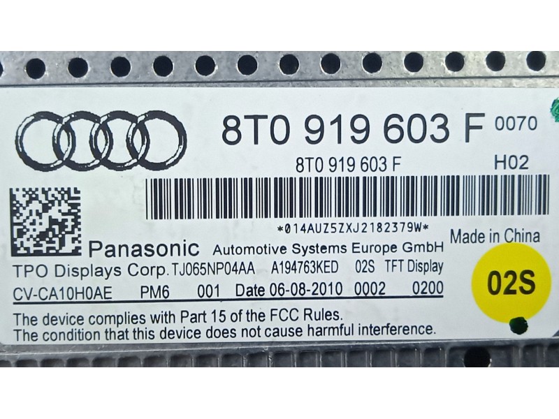 Recambio de pantalla multifuncion para audi q5 (8rb) 2.0 tdi quattro referencia OEM IAM 8T0919603F  PANASONIC