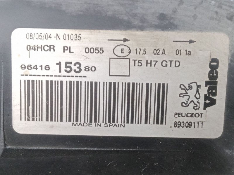 Recambio de faro izquierdo para peugeot 307 sw (3h) 2.0 hdi 110 referencia OEM IAM 9641615380 8.PINES 