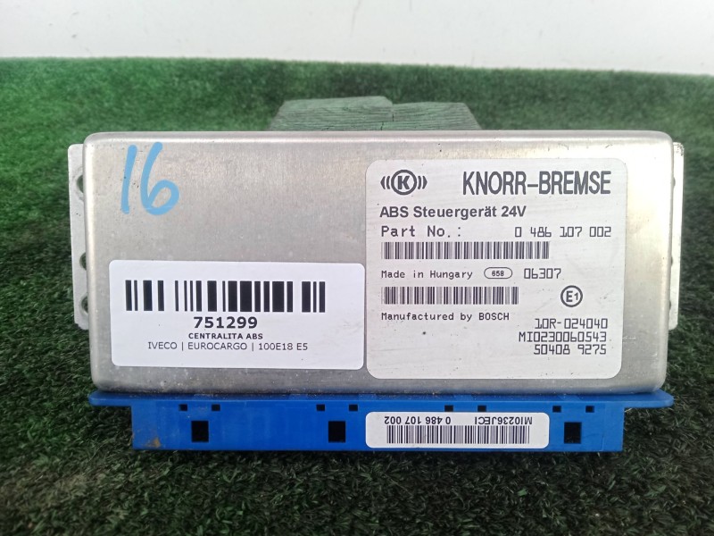 Recambio de centralita abs para iveco eurocargo 100e18 e5 referencia OEM IAM 0486107002 - 10R024040 - 504089275 24V KNORR