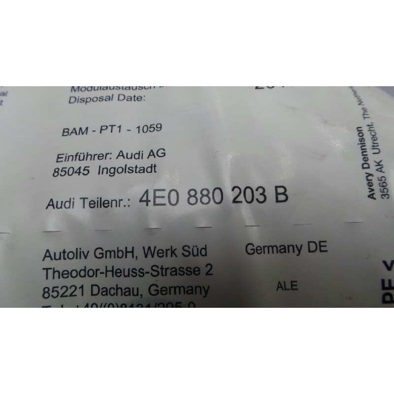 Recambio de airbag delantero derecho para audi a8 (4e2) 4.2 quattro referencia OEM IAM 4E0880203B  