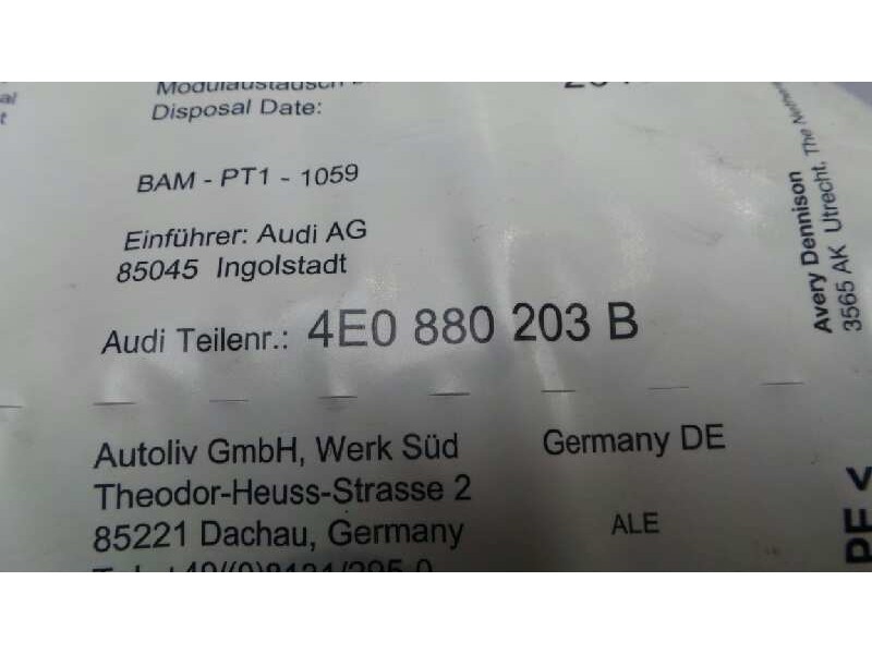 Recambio de airbag delantero derecho para audi a8 (4e2) 4.2 quattro referencia OEM IAM 4E0880203B  