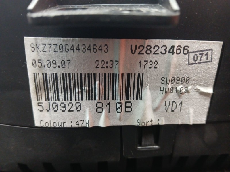 Recambio de cuadro instrumentos para skoda fabia ii (542) 1.4 referencia OEM IAM A2C53111438 - 056338 - 5J0920810B - SKZ7Z0G4434